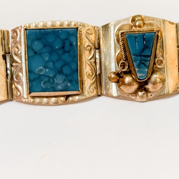 Vintage Mexico Alpaca Sim Stone Bracelet - 7” - Picture 1 of 3